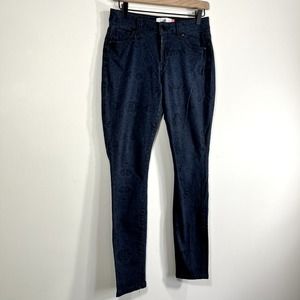 cabi jeans Navy Blue Black Floral Lace Print‎ Curvy Skinny Jeans 6